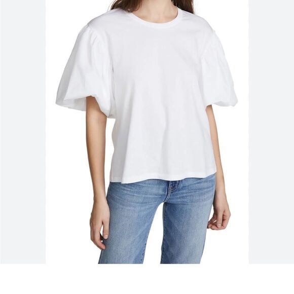 A.L.C. Cassandra Puff Ballon Short Sleeve Cotton White Relaxed Top M - Picture 5 of 16